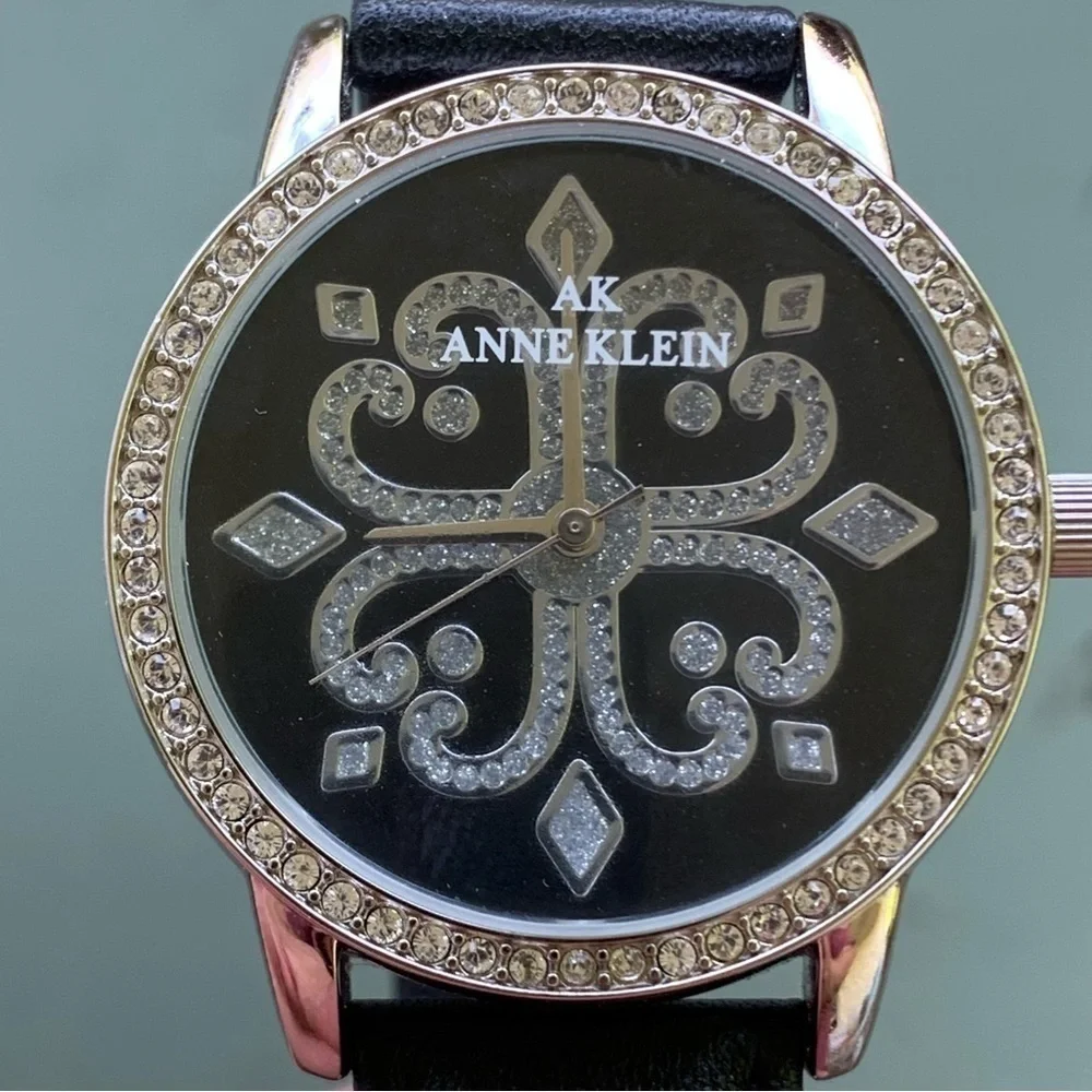 Ann Klein Black White Crystal Watch